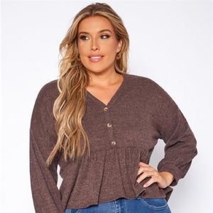 New Junior's Cute Boutique Plus size brown peplum top